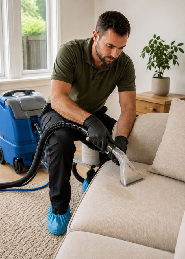 Technician cleaning carpet in a Melbourne home