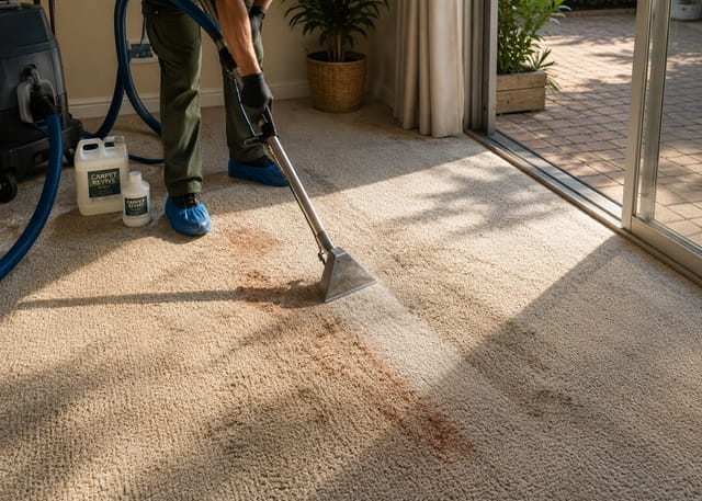 Lifting tracked-in sand, red dust and stains from carpet in a Perth home
