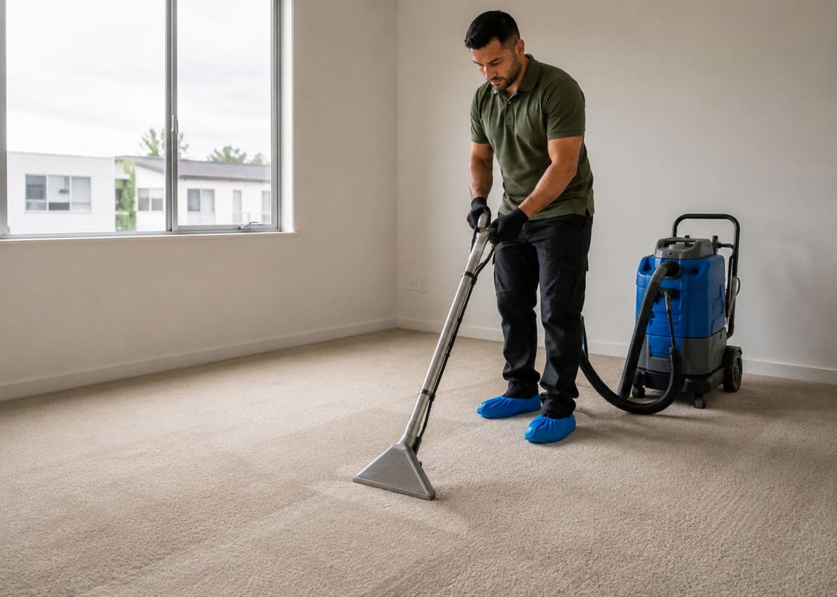 Vacated Perth rental getting its carpets cleaned before the final bond inspection