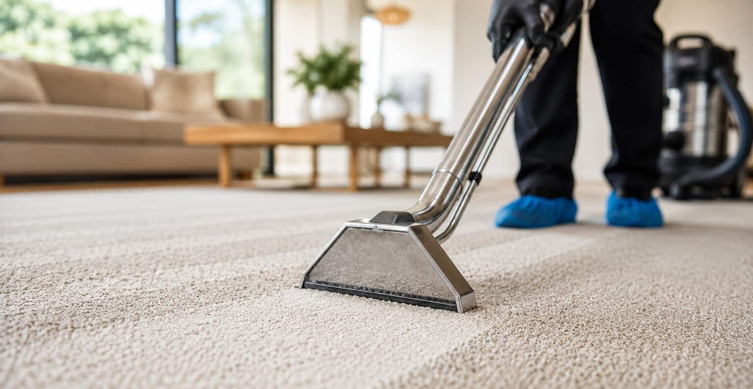 Professional hot water extraction carpet steam cleaning service in Perth removing dirt from a residential carpet
