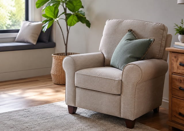 Armchair upholstery cleaning – hand tool refreshing the seat fabric