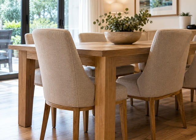 Set of fabric dining chairs after professional cleaning