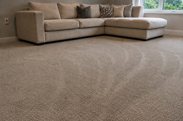 Same Melbourne living room carpet after dry carpet cleaning – stains gone, pile refreshed and dry