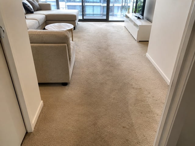 Soiled hallway carpet before end of lease carpet cleaning in a Perth rental
