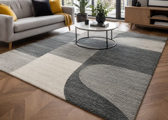 Modern synthetic rug with geometric pattern – machine-made rugs we clean