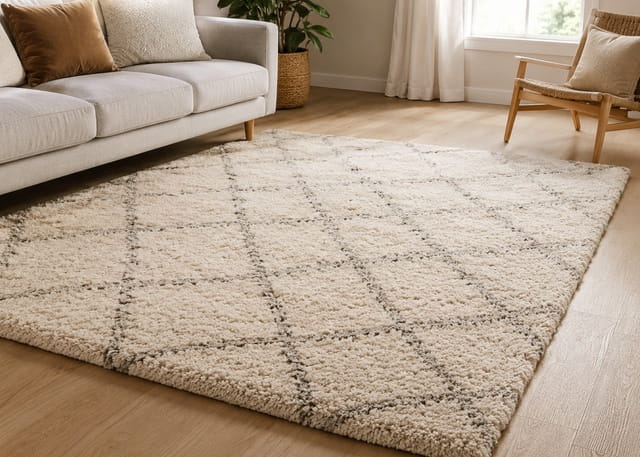 Thick natural wool rug, deep cleaned with fibre-safe products